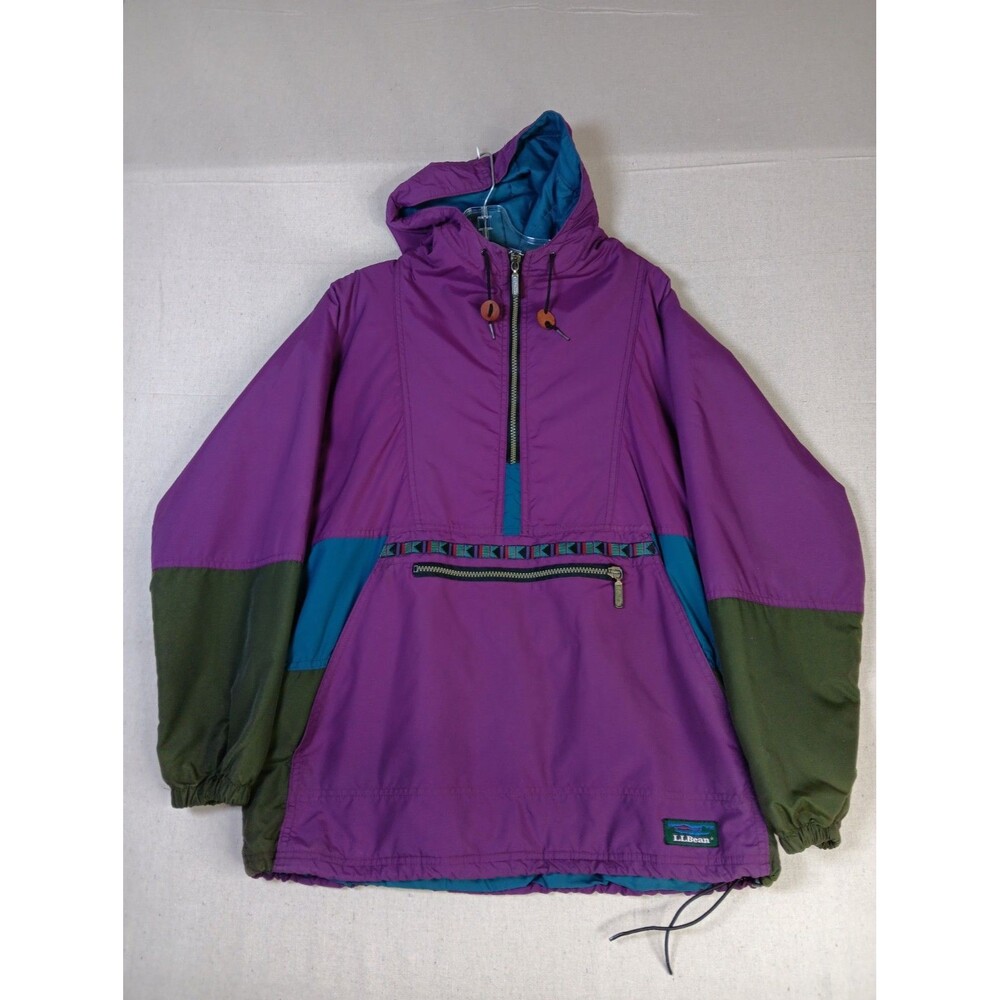 VTG LL Bean Anorak 1/2 Zip Pullover Jacket Small Purple Teal Gteen Made In USA